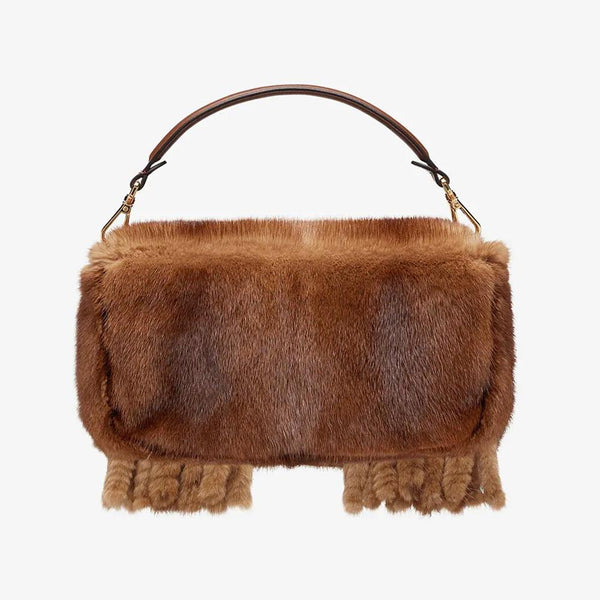 BAGUETTE Natural Mink Bag With Fringing