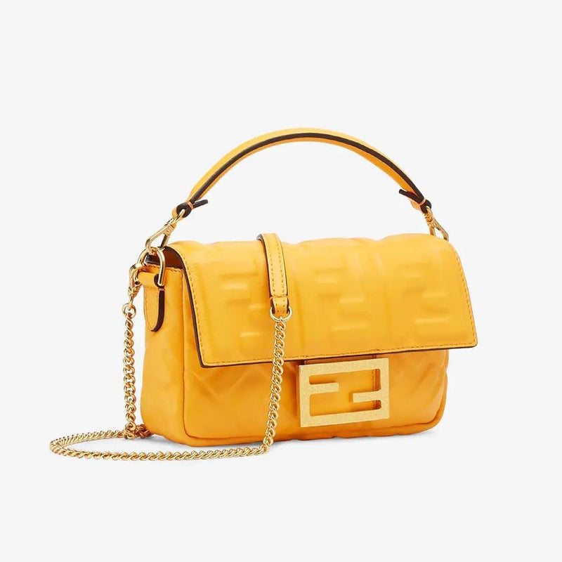 BAGUETTE Orange Nappa Leather Bag Featuring The FF Motif