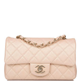 Chanel Beige Iridescent Quilted Lambskin Rectangular Mini Classic Flap Bag Light Gold Hardware