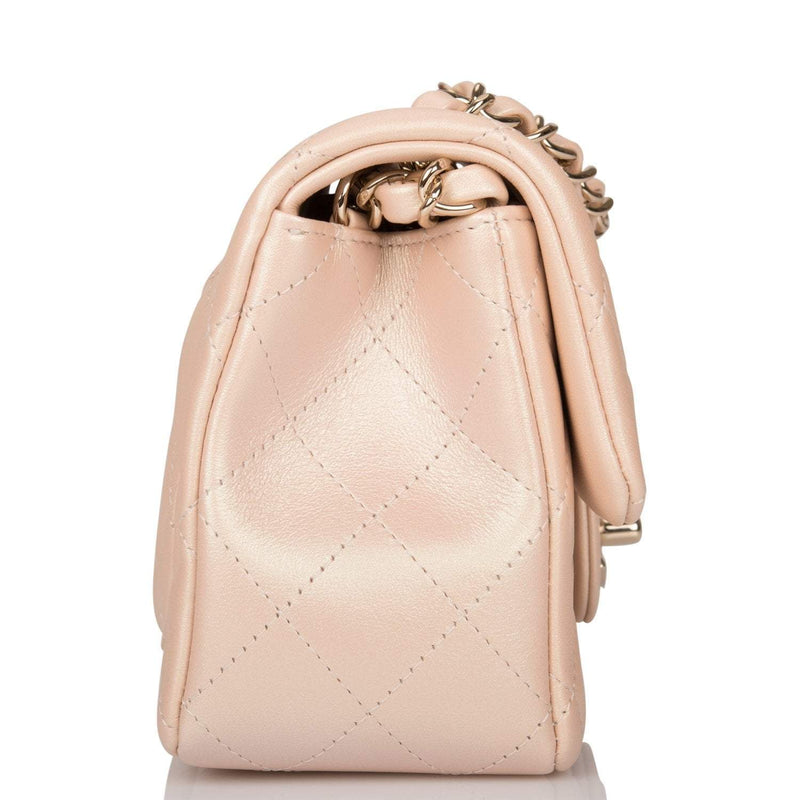 Chanel Beige Iridescent Quilted Lambskin Rectangular Mini Classic Flap Bag Light Gold Hardware