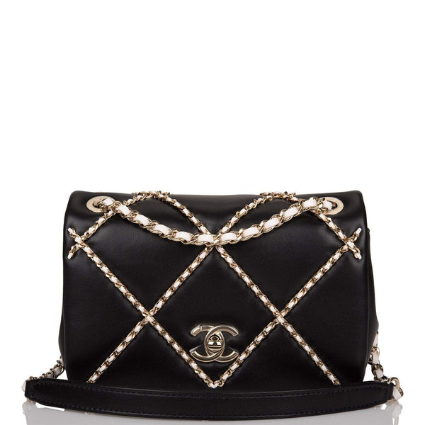 Chanel Entwined Chain Small Flap Bag Black Lambskin Light Gold Hardware