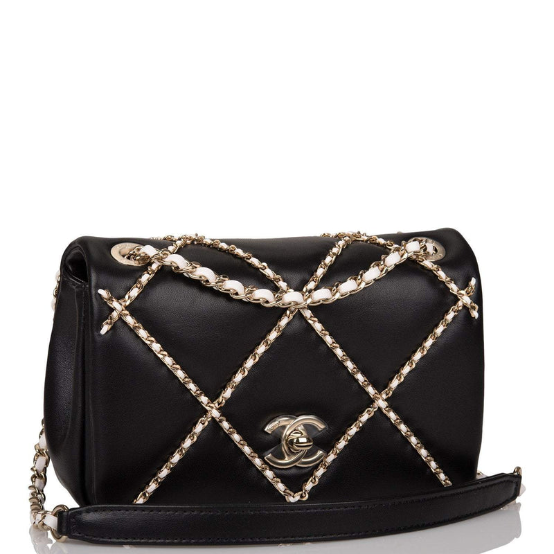 Chanel Entwined Chain Small Flap Bag Black Lambskin Light Gold Hardware