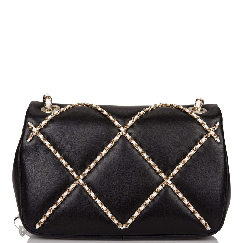 Chanel Entwined Chain Small Flap Bag Black Lambskin Light Gold Hardware