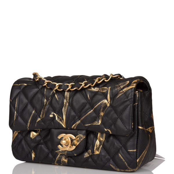 Chanel Mini Rectangular Flap Bag Black and Gold Aged Calfskin Antique Gold Hardware