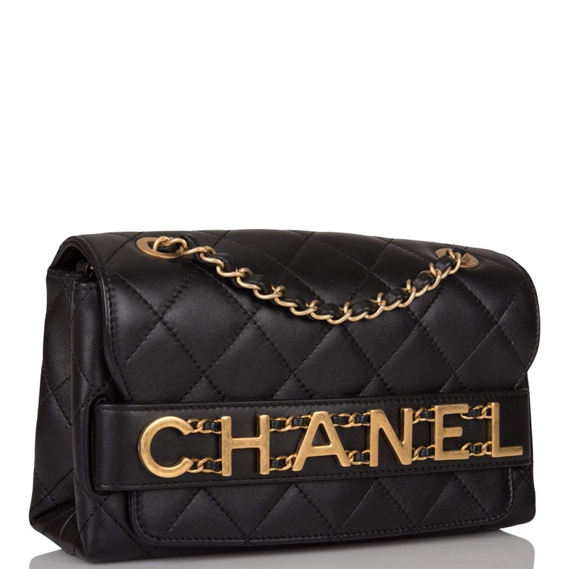 Chanel Black Calfskin Enchained Flap Bag Antique Gold Hardware