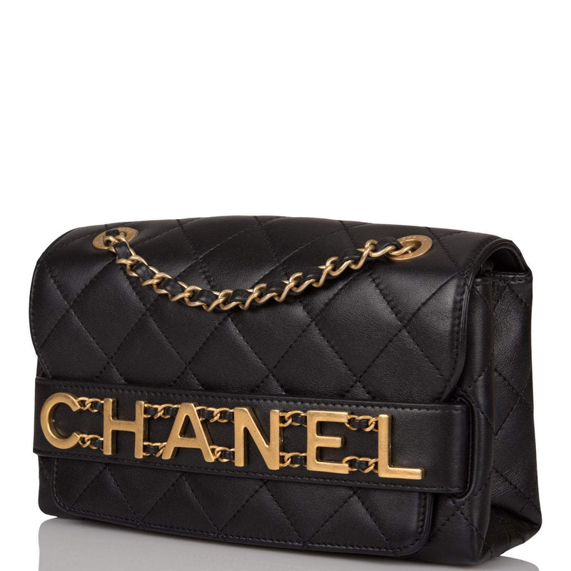 Chanel Black Calfskin Enchained Flap Bag Antique Gold Hardware