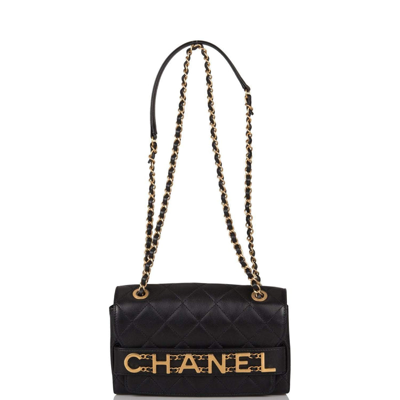 Chanel Black Calfskin Enchained Flap Bag Antique Gold Hardware