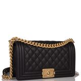 Chanel Black Quilted Caviar Medium Boy Bag Antique Gold Hardware