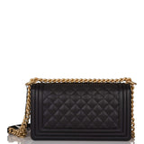 Chanel Black Quilted Caviar Medium Boy Bag Antique Gold Hardware