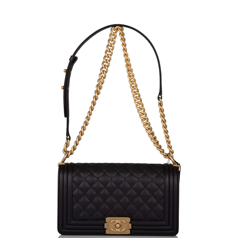 Chanel Black Quilted Caviar Medium Boy Bag Antique Gold Hardware