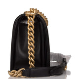 Chanel Medium Boy Bag Black Chevron Caviar Antique Gold Hardware