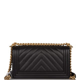 Chanel Medium Boy Bag Black Chevron Caviar Antique Gold Hardware