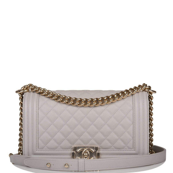 Chanel Medium Boy Bag Grey Quilted Caviar Light Gold Hardware