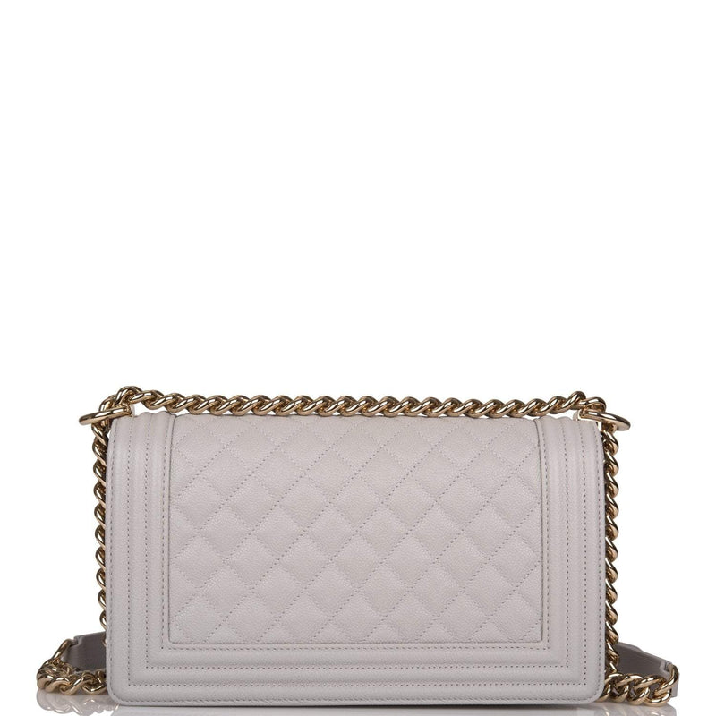 Chanel Medium Boy Bag Grey Quilted Caviar Light Gold Hardware