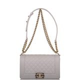 Chanel Medium Boy Bag Grey Quilted Caviar Light Gold Hardware