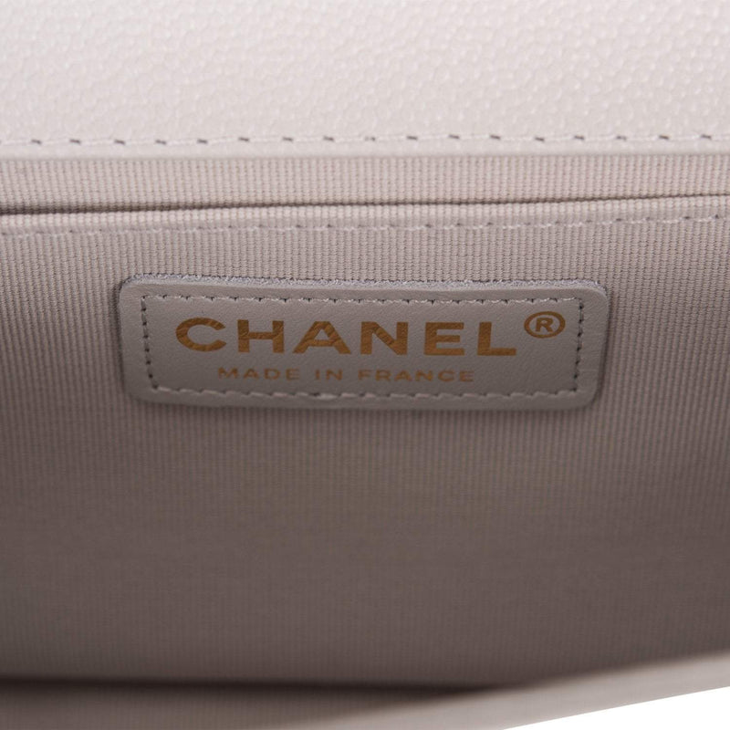 Chanel Medium Boy Bag Grey Quilted Caviar Light Gold Hardware