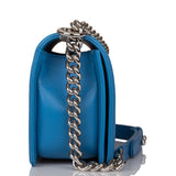 Chanel Medium Boy Bag Blue Calfskin Silver Hardware