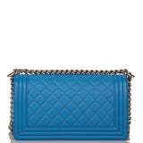 Chanel Medium Boy Bag Blue Calfskin Silver Hardware