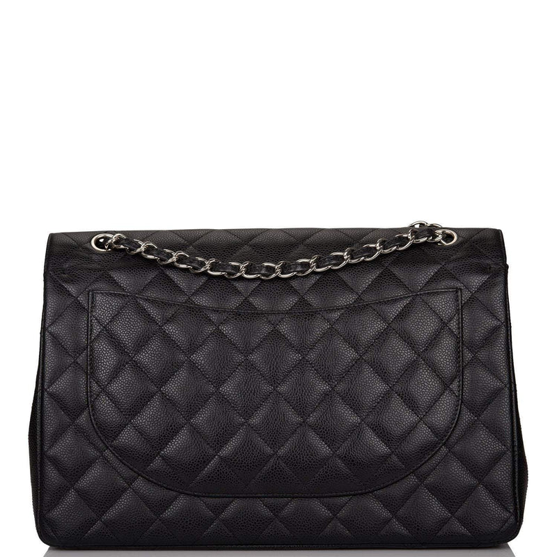 Chanel Black Quilted Caviar Maxi Classic Double Flap Bag Silver Hardware