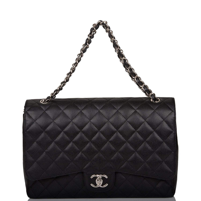 Chanel Black Quilted Caviar Maxi Classic Double Flap Bag Silver Hardware