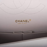 Chanel Light Grey Quilted Caviar Jumbo Classic Double Flap Bag Light Gold Hardware