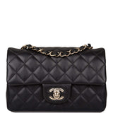 Chanel Black Quilted Lambskin Rectangular Mini Classic Flap Bag Light Gold Hardware