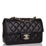 Chanel Black Quilted Lambskin Rectangular Mini Classic Flap Bag Light Gold Hardware