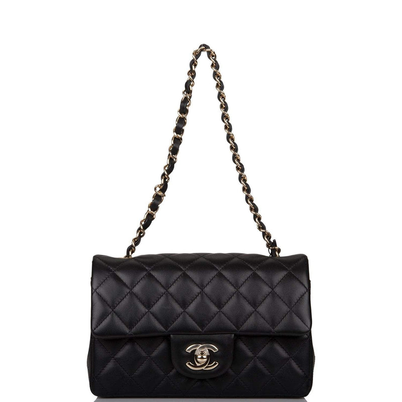 Chanel Black Quilted Lambskin Rectangular Mini Classic Flap Bag Light Gold Hardware