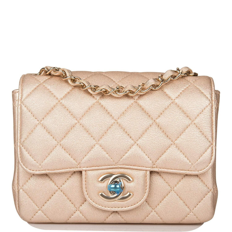 Chanel Gold Metallic Quilted Lambskin Square Mini Classic Flap Bag Light Gold Hardware