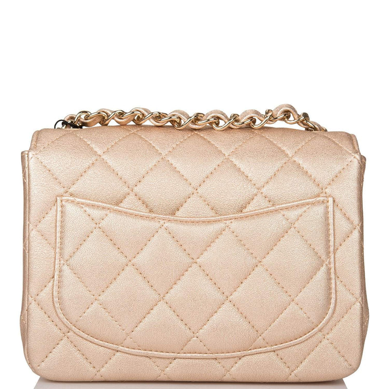 Chanel Gold Metallic Quilted Lambskin Square Mini Classic Flap Bag Light Gold Hardware