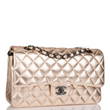 Chanel Medium Classic Double Flap Bag Metallic Gold Lambskin Black Hardware