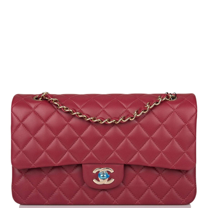 Chanel Medium Classic Double Flap Bag Burgundy Lambsking Light Gold Hardware