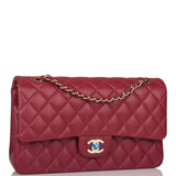 Chanel Medium Classic Double Flap Bag Burgundy Lambsking Light Gold Hardware