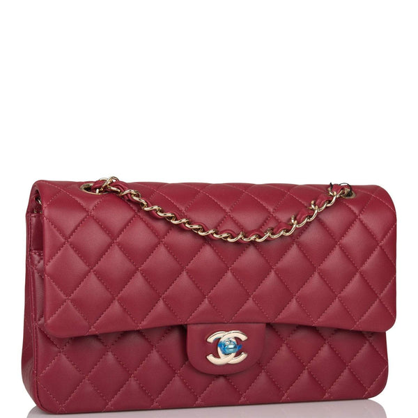 Chanel Medium Classic Double Flap Bag Burgundy Lambsking Light Gold Hardware