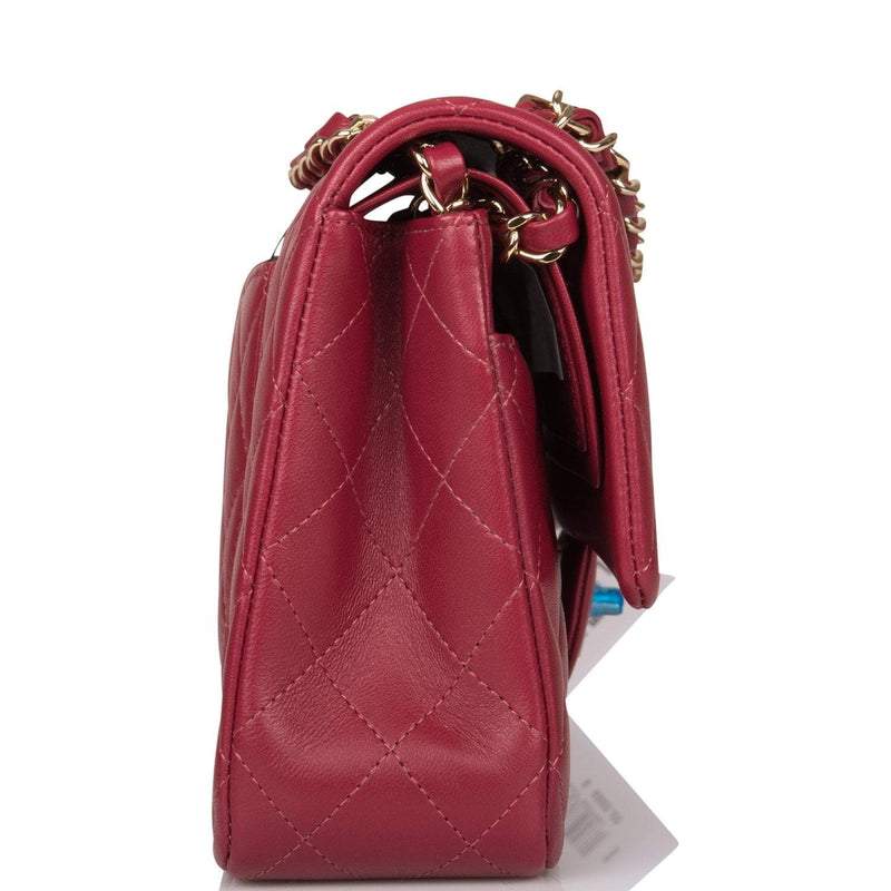 Chanel Medium Classic Double Flap Bag Burgundy Lambsking Light Gold Hardware