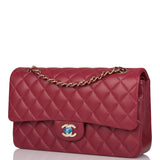 Chanel Medium Classic Double Flap Bag Burgundy Lambsking Light Gold Hardware