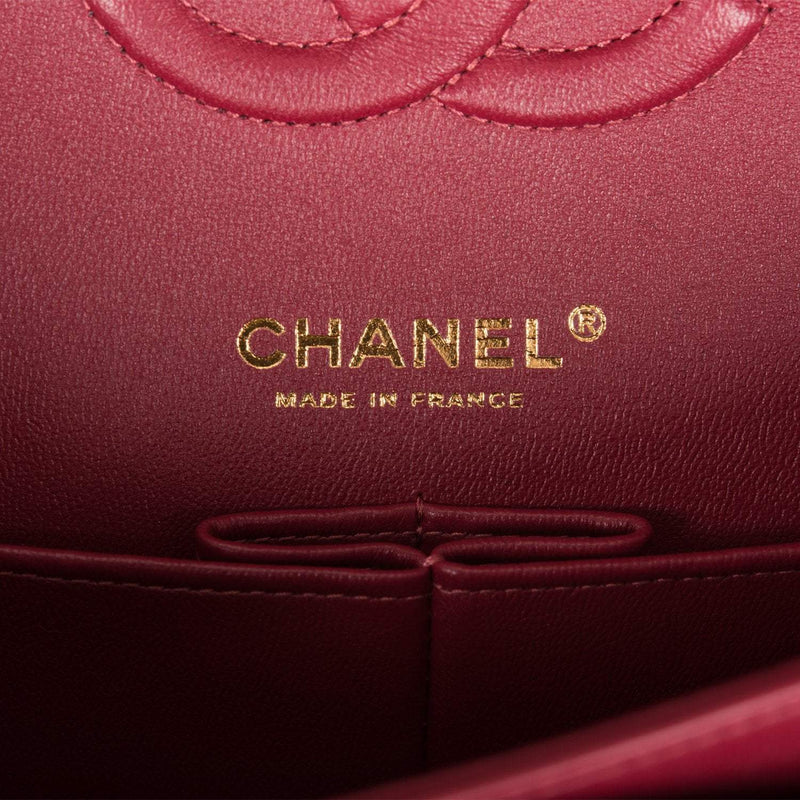 Chanel Medium Classic Double Flap Bag Burgundy Lambsking Light Gold Hardware