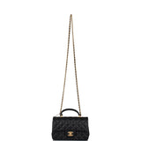 Chanel Black Quilted Lambskin Rectangular Mini Flap Bag with Top Handle Antique Gold Hardware