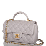 Chanel Grey Quilted Lambskin Rectangular Mini Flap Bag with Top Handle Antique Gold Hardware