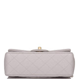 Chanel Grey Quilted Lambskin Rectangular Mini Flap Bag with Top Handle Antique Gold Hardware