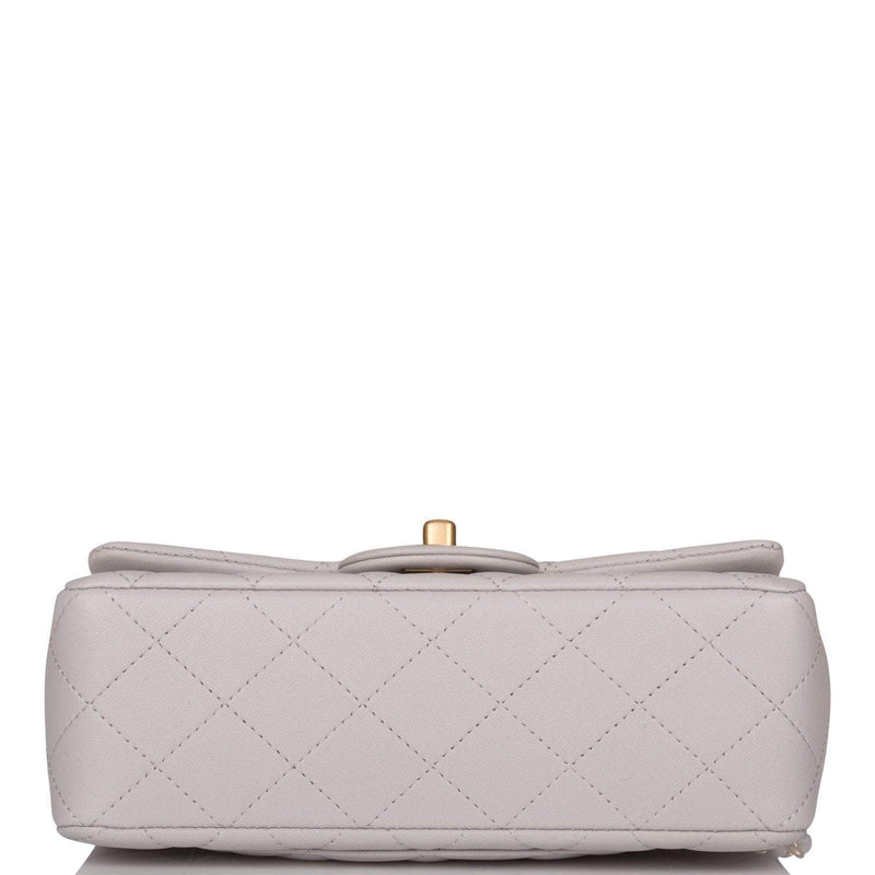 Chanel Grey Quilted Lambskin Rectangular Mini Flap Bag with Top Handle Antique Gold Hardware