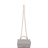 Chanel Grey Quilted Lambskin Rectangular Mini Flap Bag with Top Handle Antique Gold Hardware