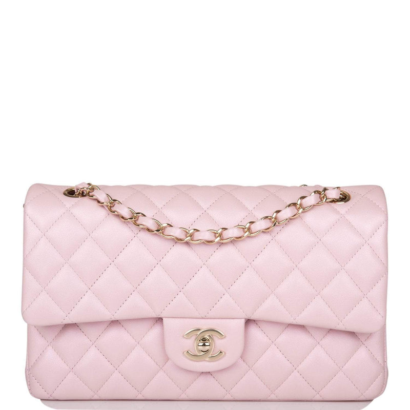 Chanel Metallic Pink Quilted Calfskin Medium Classic Double Flap Bag Light Gold Hardware