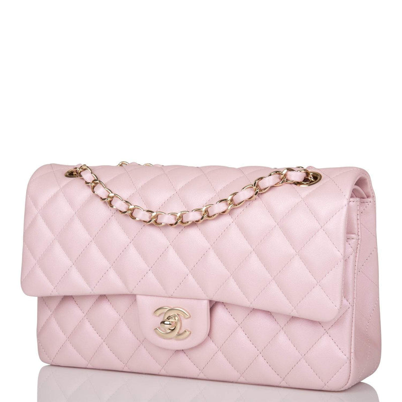 Chanel Metallic Pink Quilted Calfskin Medium Classic Double Flap Bag Light Gold Hardware