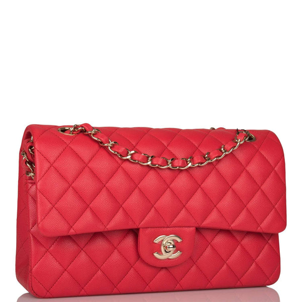 Chanel Medium Classic Double Flap Bag Red Quilted Caviar Light Gold Hardware