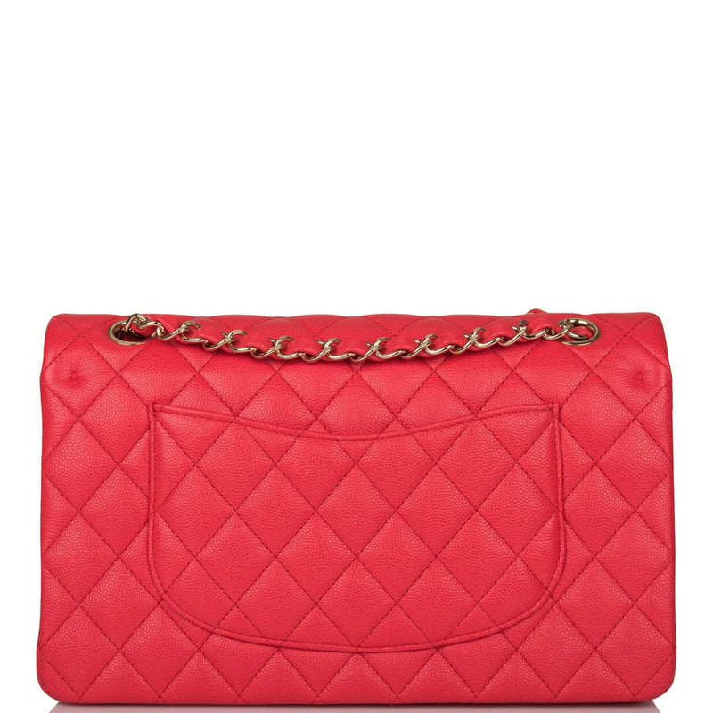 Chanel Medium Classic Double Flap Bag Red Quilted Caviar Light Gold Hardware