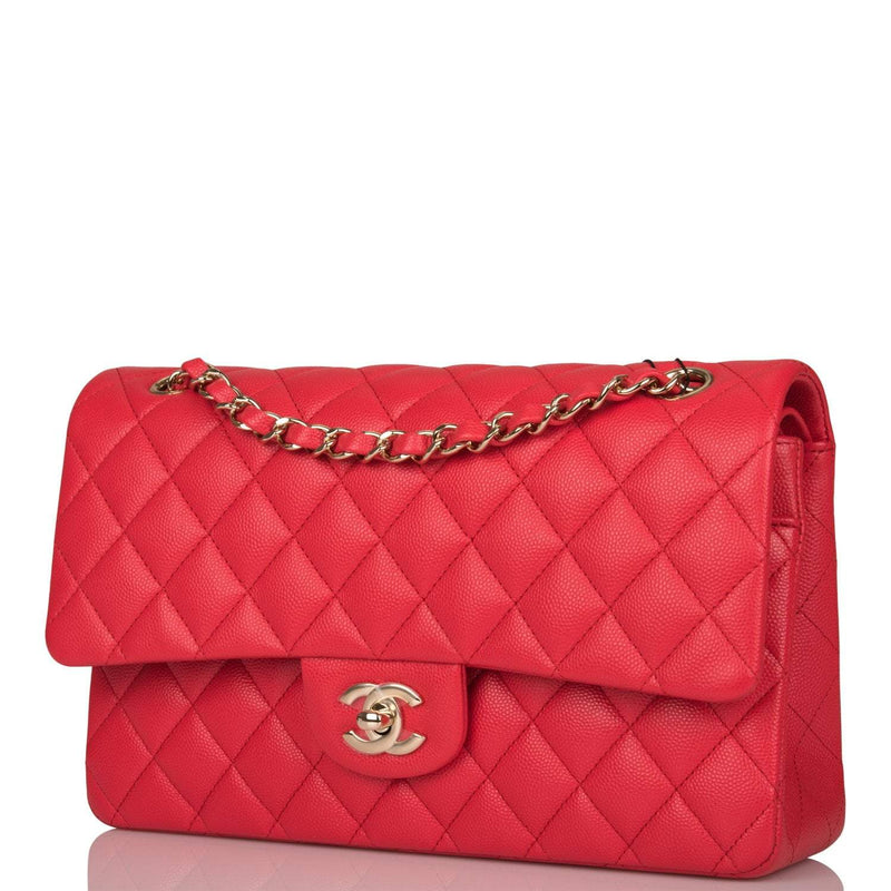 Chanel Medium Classic Double Flap Bag Red Quilted Caviar Light Gold Hardware