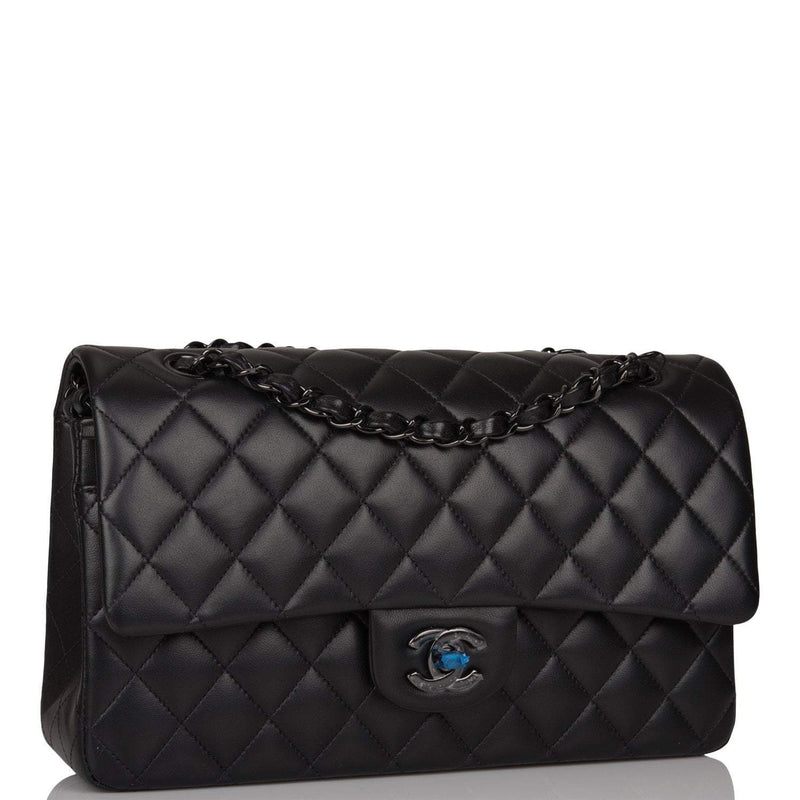 Chanel Medium Classic Double Flap Bag SO Black Lambskin Quilted Black Hardware