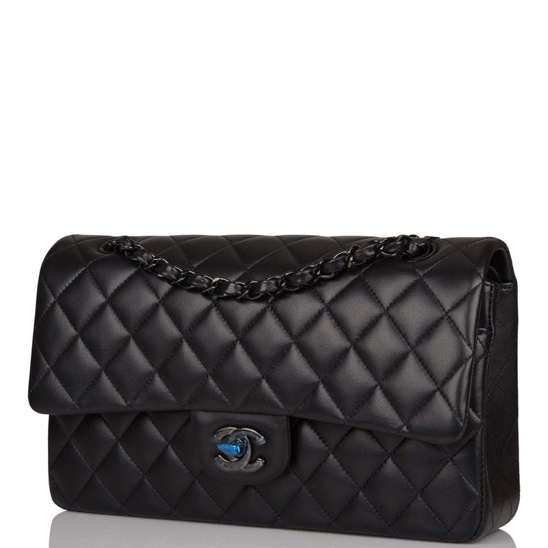 Chanel Medium Classic Double Flap Bag SO Black Lambskin Quilted Black Hardware