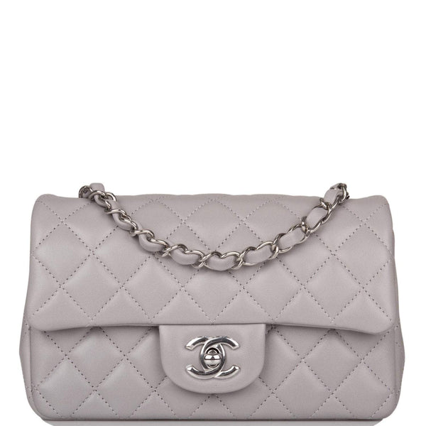 Chanel Light Grey Quilted Lambskin Rectangular Mini Classic Flap Bag Silver Hardware